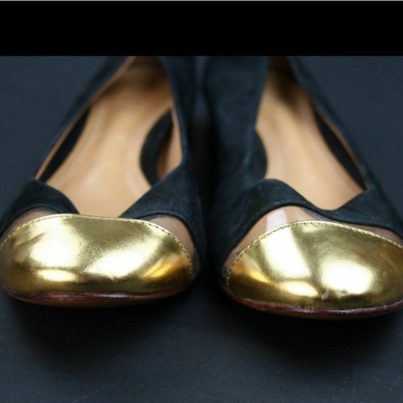 SCHUTZ Gold Cap Toe Suede Leather Heel Ballet Flat - Picture 5 of 7